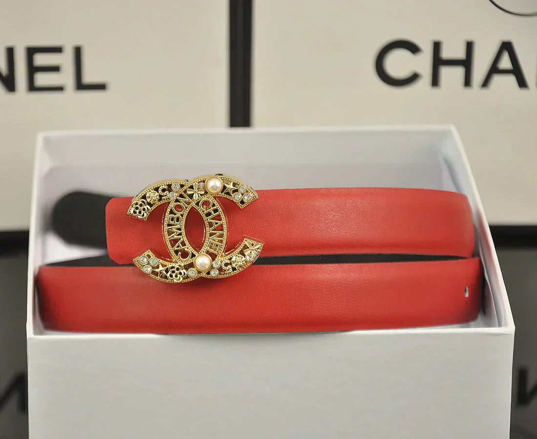 2025 6-color double C hollow-out LOGO pearl belt