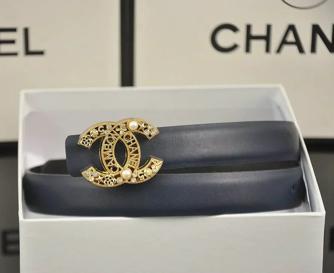 2025 6-color double C hollow-out LOGO pearl belt