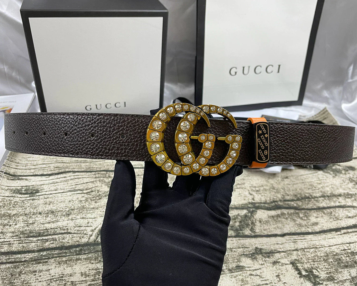 2025 belt 4 Colors double-G rhinestone double-sided lychee pattern belt