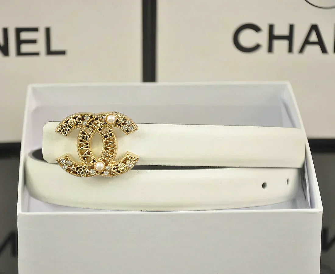2025 6-color   double C hollow-out LOGO pearl belt
