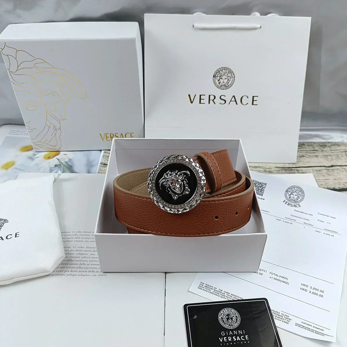 2025 4 Colors   lion head double-sided lychee pattern belt